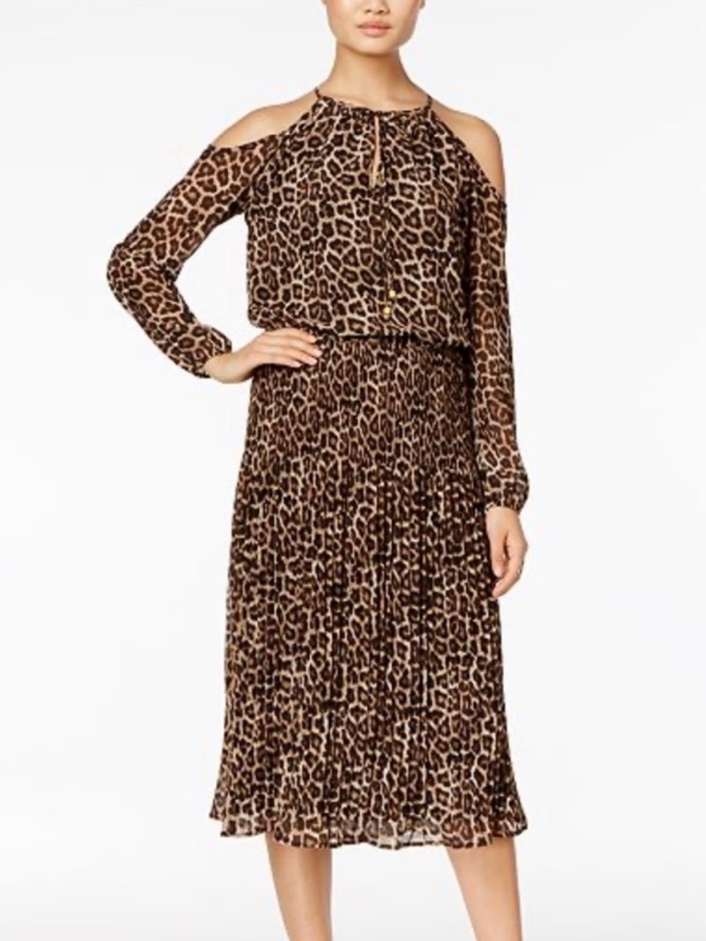 MICHAEL Michael Kors leopard cold shoulder dress large